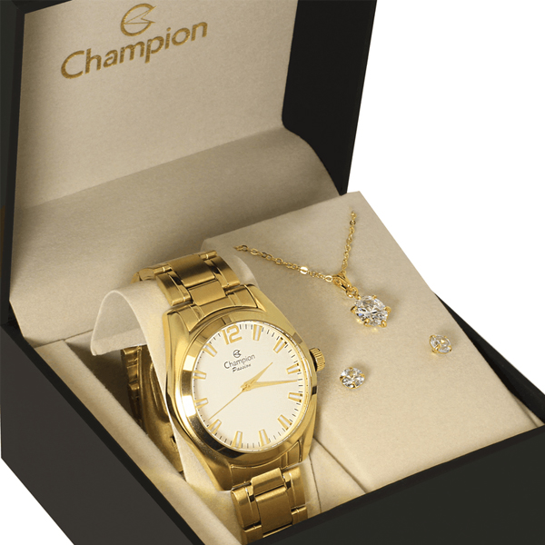Kit Relógio Feminino Champion Dourado - CN29865W