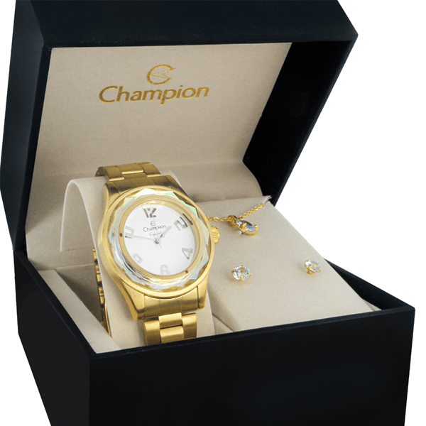 Kit Relógio Feminino Champion Dourado - CN29990J